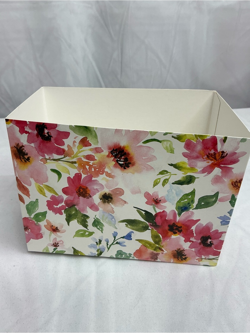 0013 - Floral Watercolor Storage Bin - Pink & Green - Small